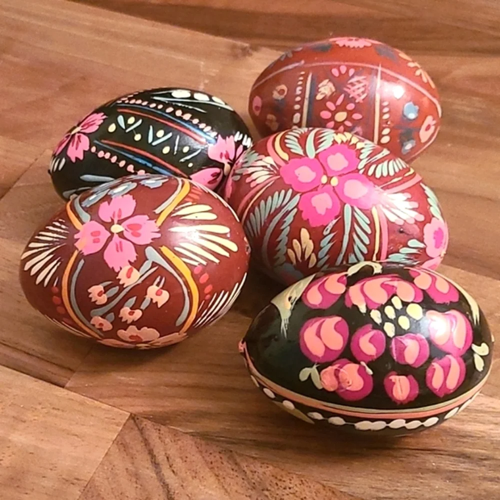 5 Handpainted Polish Wooden Easter Eggs